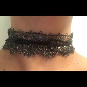 Fallon Lace Choker -Black and Silver.